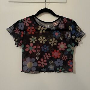 SHEIN Black and Pink Graphic Crop T-Shirt